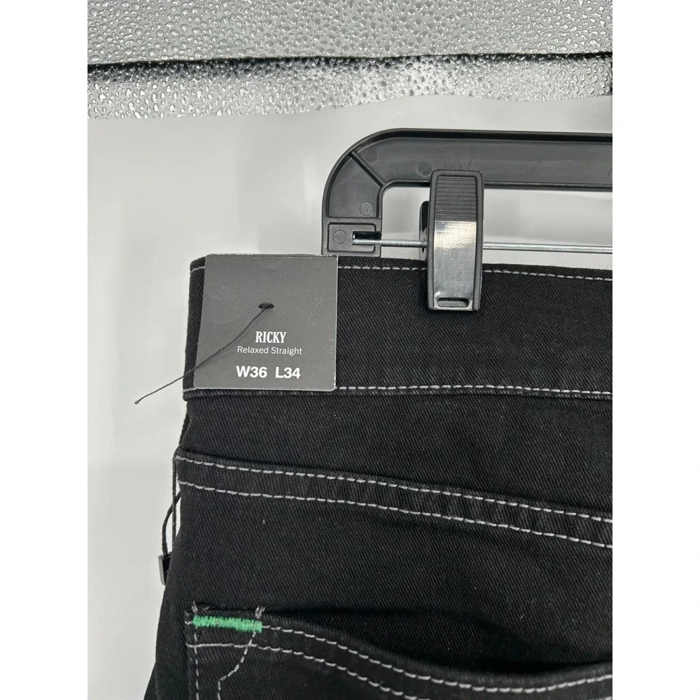 True Religion Ricky‎ Straight Jeans Men's 36x34 Black Denim Relaxed Fit Stretch
